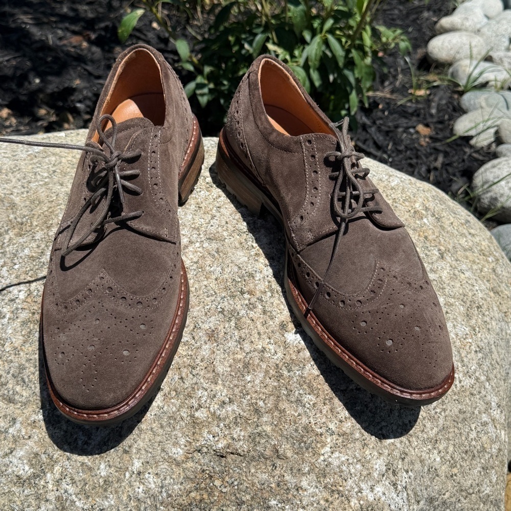 ECCO Vitrus Men's Wingtip Oxford Shoes Brown Suede Sz 9 Business Casual Office - Picture 2 of 9